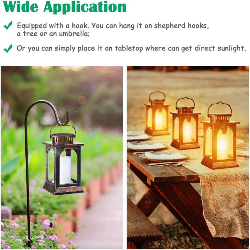 Tomcare solar lights metal flickering flame solar lantern outdoor hanging lanterns lighting heavy duty solar powered cheap